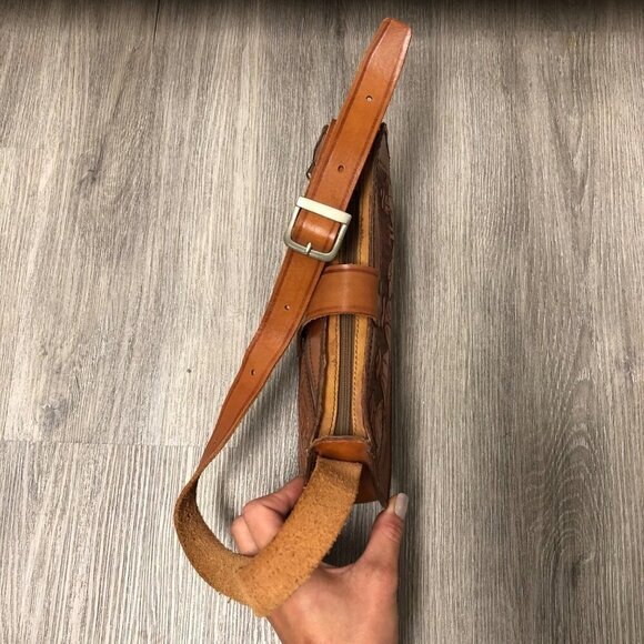 Vintage Hand Tooled Leather Purse Western Peru Shoulder Bag Cowgirl Satchel - Picture 6 of 10